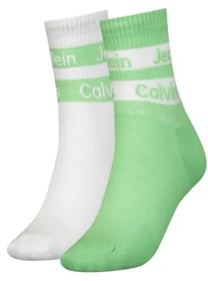 Zdjęcie produktu dla SKARPETY BAWEŁNA DAMSKIE CALVIN KLEIN JEANS ZIELONO-BIAŁE 2 PACK - One Size