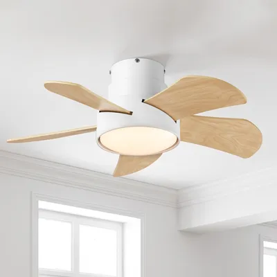 Image de Ventilateur de plafond Parrot, modèle Uncle, 76 cm, montage en saillie, avec éclairage, moteur triphasé à 6 vitesses, ailette réversible à 5 pales, 3 températures de couleur
