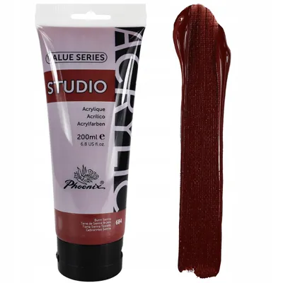 Produktbild von Acrylfarbe 200ml Tube Phoenix – 684 Gebrannte Siena (Burnt Sienna) – Künstlerfarbe Studio Qualität – Deckend – Wasserfest für Leinwand, Holz, Steine
