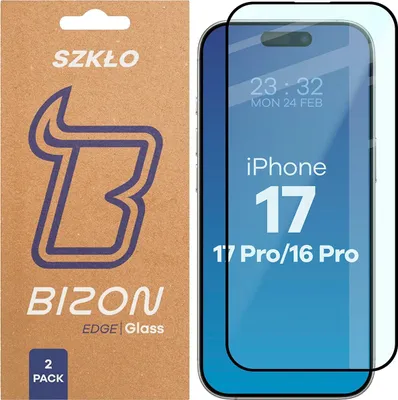 Produktbild von 2x Gehärtetes Glas für iPhone 17 / 17 Pro / 16 Pro, Bizon Glass Edge Duo, Schwarzer Rahmen