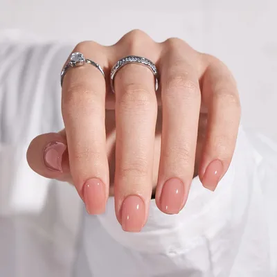 Image de Ongles factices courts, couleur nude, forme carrée, en gel souple, kit de 30 pièces avec colle et accessoires