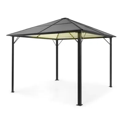 Produktbild von Blumfeldt Pavillon 3x3m, Rostfreier Aluminium-Pavillon mit Festem Dach & Dimmbaren LED-Lichter, Pavillon Wasserdicht, Stabil & Winterfest, Langlebige Pergola Freistehend, Gartenpavillon für Terrasse