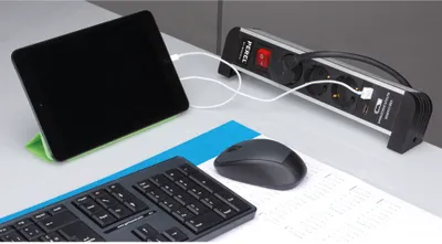 Produktbild von Velleman 3-FACH TISCH-STECKDOSENLEISTE MIT 2 USB-PORTS - SCHUTZKONTAKT (DEUTSCHES SYSTEM)