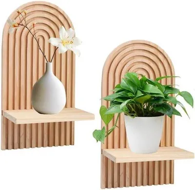 Produktbild von Holz Wandregal - Kleiner Pflanzenständer - 2 Stücke - Regenbogengrün - 18 x 12 x 34,5 cm