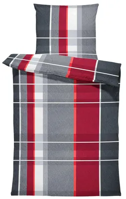 Produktbild von 4 teilig Winter Bettwäsche 135x200 cm anthrazit grau rot Flausch Thermofleece