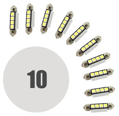 Immagine prodotto di 10 lampadine LED per auto Sofit 41 mm - 72 lumen 6000 K - 4 SMD 3 W 12 V - Lunga durata 50.000 ore - Luce bianca brillante 10 pezzi [50958-10]