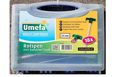 Produktbild von Umefa 18x Zeltnagel mit Haken im Koffer 24cm Heringe Camping Erdanker