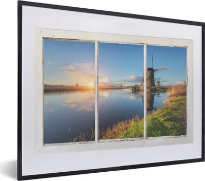 Produktbild von MuchoWow® MuchoWow® Gerahmtes Poster Aussicht - Wasser - Mühle 40x30 cm - Poster mit zchwarzem Bilderrahmen - Bilderrahmen - Poster im Rahmen