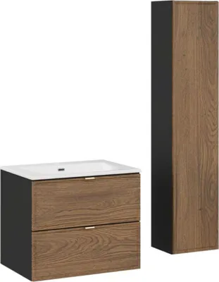 Productafbeelding van Ensemble SAVIA : onderbouwmeubel 60cm + inbouwwastafel wit + opbergkolom