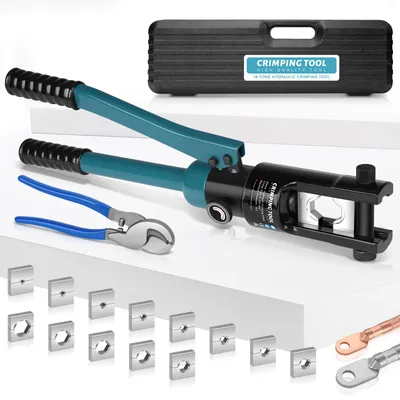 Produktbild von Hydraulische Presszange 16T Kabelzange mit Hydraulik inkl.13 Einsätzen & Kabelschere Crimpzange 8–300mm² Crimpformen für Kupfer-Aluminium-Kabelschuhe