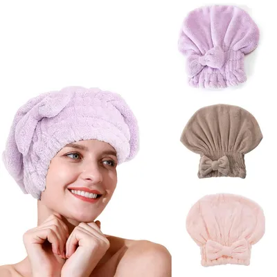 Obrázok produktu pre Sada 3 kúskov mikrovláknových turbanov na vlasy, rýchlo schnúcich, s gombíkom, vhodné na dlhé vlasy