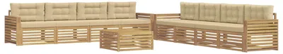 Immagine prodotto di vidaXL Set da divano da esterno, 9 pezzi, bianco e beige, in poliestere