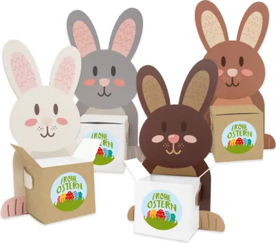 Produktbild von itenga Osternester Hasenbande 4x Hasenfiguren + 4x Kartonwürfel + 4x Sticker