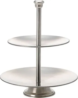 Produktbild von Etagere 2 Ebenen aus gebürstetem Edelstahl, Gesamtgröße (HxØ pro Platte) ca. 26 x 20,7 / 16 cm
