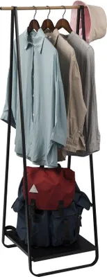 Image de Porte-vêtements en métal - Cintres / Tringle à vêtements - Bois / noir 45 x 54 x 141 cm