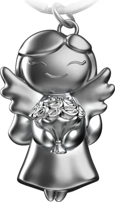 Produktbild von "Star" Schutzengel Schlüsselanhänger - Glücksengel mit Blumen in Silber - Engel Glücksbringer