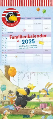 Produktbild von DUMONT - Der kleine Rabe Socke 2025 Familienkalender, 22x49,5cm, Planer mit 5 Spalten für die ganze Familie, Jahresübersicht 2026 und Schulferientabelle, deutsches Kalendarium