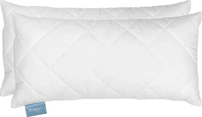 Two white quilted pillows are shown side-by-side against a white background.