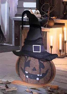 Produktbild von Dekofigur "Hexenkürbis" aus Holz, 59 cm hoch, Halloweendeko, Herbstdeko