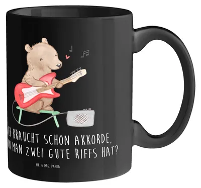 Produktbild von Mr. & Mrs. Panda Tasse E-Gitarre Zwei Riffs - Schwarz - Geschenk, schöne, Kaffeebecher, Musik, Instrument, elektrische Gitarre, Geschenke, Teetasse, Lernen, Musiker