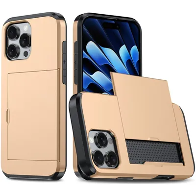 Produktbild von Mobigear Card iPhone 16 Pro Hülle Hardcase Backcover Stoßfest mit Kartenhalter - Gold