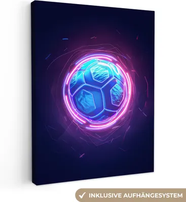 Produktbild von MuchoWow® - Leinwandbilder - Fußball - Sport - Blau - Lila, Wandbild, Wanddeko Bilder Wohnzimmer, 90x120 cm