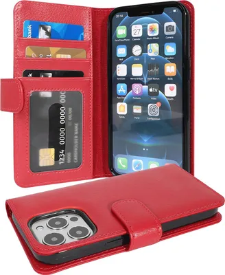 Produktbild von Cadorabo Hülle für Apple iPhone 13 PRO MAX in Rot Backcover Handy Schutz Hülle Book Case Booklet Kartenfächer