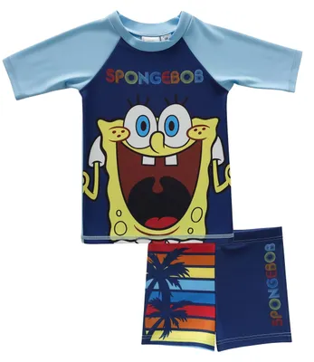 Produktbild von Spongebob Schwammkopf Schwimmset UV-Schutz 30 für Jungen - Kinder Badeanzug Badeset Shirt und Hose Zweiteiler Blau 110-116