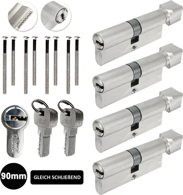Produktbild von 4x Knauf Zylinderschloss Schließzylinder Tür Zylinder Knaufzylinder 90mm (45/45mm) Gleichschließend