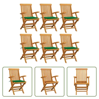 Produktbild von The Living Store Gartenstühle mit Grünen Kissen 6 Stk. Massivholz Teak