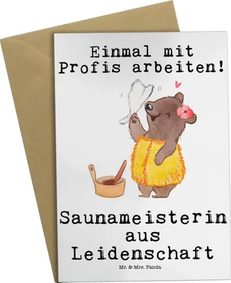 Produktbild von Mr. & Mrs. Panda Klappkarte Saunameisterin Leidenschaft - Weiß - Geschenk, weihnachtskarten, einladungskarten, hochzeitskarten, osterkarte, osterkarten, Grußkarten