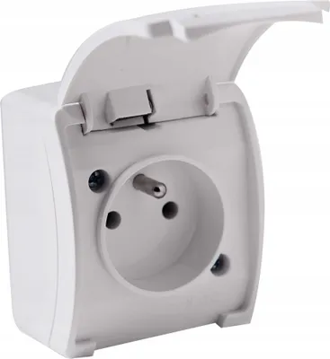 Immagine prodotto di Prese di corrente da superficie Presa di corrente IP44 Sistema francese + coperchio a cerniera 161-01 bianco DV