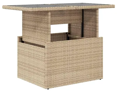 Productafbeelding van Tuin tafel met glazen blad en poly rattan 100x55x73 cm