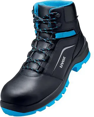 A black and blue work boot.