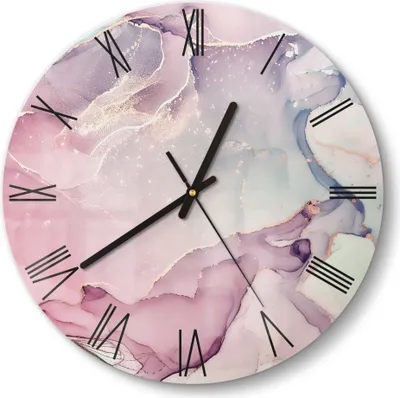 Produktbild von DEQORI Glasuhr Ø30 cm Römisch 'Elegante Farbströme' Wanduhr Glas Uhr Design leise Küchenuhr
