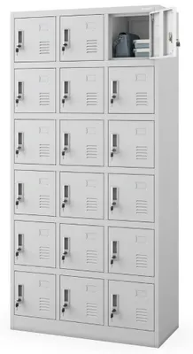 Produktbild von Schließfachschrank Spind KAROL 18 Fächer Etikettenhalter Lüftungsschlitze | Wertfachschrank Umkleideschrank Metall Kleiderspind 185x90x40cm Grau