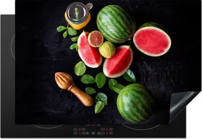 Produktbild von KitchenYeah© Herdabdeckplatte Wassermelone - Smoothie - Obst - Zitronenpresse , 78x52cm, Küche Deko, Glaskeramikkochfeld Herdabdeckung, Abdeckplatte fùr Kochfeld