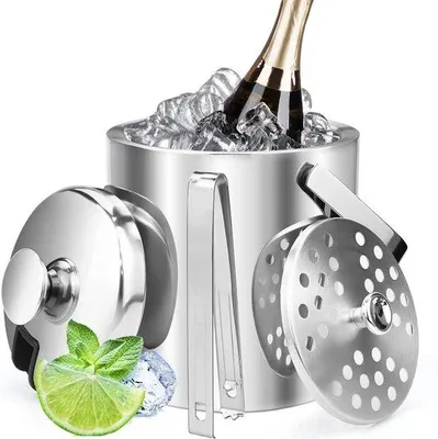 Produktbild von Famanu Eiseimer 1,3 L Rund Klein - Edelstahl, Tragbar, Mit Deckel