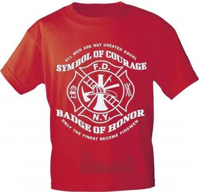 Produktbild von T-Shirt mit Vorder- und Rückenprint - Feuerwehr Symbol - 09856 rot - Gr. S-XXL Größe - XL