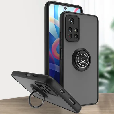 Produktbild von Xiaomi Poco M4 Pro 5G Hülle, Ring Halter Ständer Matte Transluzent TPU Rahmen Stoßfest Schutzhülle für Xiaomi Poco M4 Pro 5G Schwarz