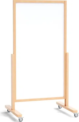 Produktbild von VERT-Whiteboard vertikale magnetische trocken abwischbare mobile Tafel 137x78cm in einen Naturholzrahmen, Kundenstopper