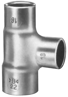 Obrázek produktu pro Měděná pájka s redukovaným T-kusem - typ 5130R, DVGW 22 x 18 x 22 mm