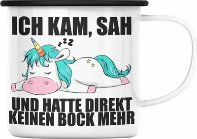 Produktbild von Trendation - Einhorn Emaille Tasse mit Spruch Geschenk Arbeitskollege Kollegin Emaille Emaille Tasse Büro (Schwarz)