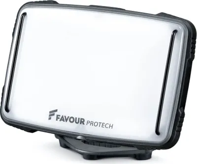 A white LED work light with a black and gray frame and base, shown on a white background.