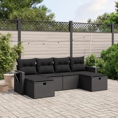 Produktbild von Design 6-tlg. Garten-Sofagarnitur mit Kissen Schwarz Poly Rattan, Gartenmöbel-Sets 2024 Neu