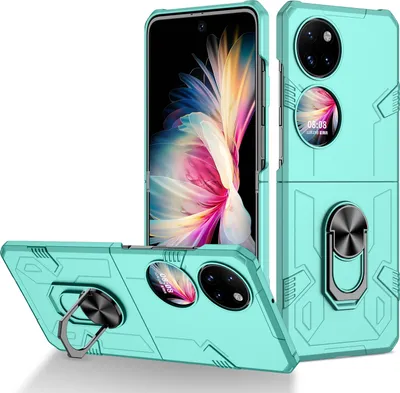 Produktbild von Huawei P50 Pocket Hülle, Robust Harter PC, Stoßfest, Ringhalter, Ständer Schutzhülle für Huawei P50 Pocket Blau