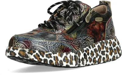 Produktbild von Laura Vita Damen Sneaker Plateau Slipper mit Blumenmuster Nikito 62, Größe:39 EU, Farbe:Schwarz