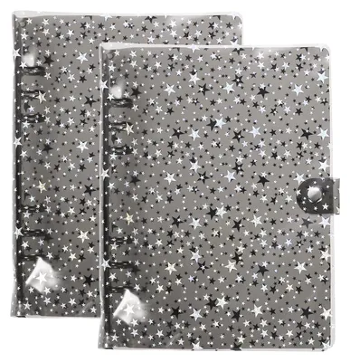 A5 Ringbuchhülle 2er-Pack, weiches PVC, Sternmuster, schwarz