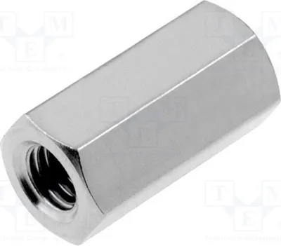 Immagine prodotto di 10 distanziatori filettati con filettatura interna M3, lunghezza 10 mm, in ottone nichelato. Elementi di distanziamento realizzati in