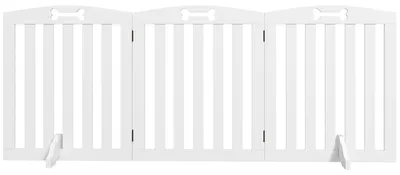 Produktbild von Absperrgitter Hund 3-teilig, 155 x 61 cm Faltbar Türschutzgitter mit 2 Stützfüßen, Freistehend Hundegitter, Treppengitter für mittelgroße Hunde, für Flur, Treppe, Weiß